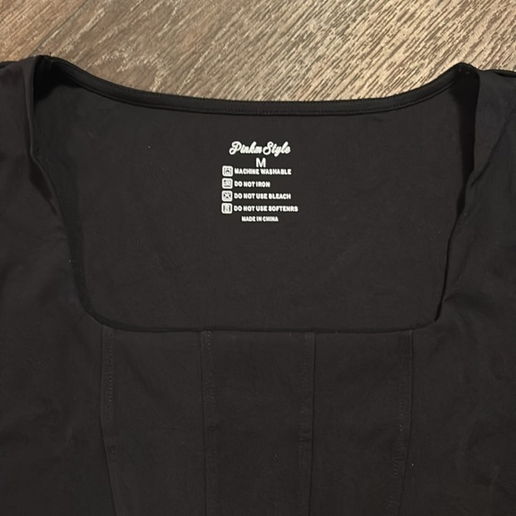 NWT PINKMSTYLE Women's Black Square Neck Mesh Long Sleeve Bodysuit - Picture 6 of 6